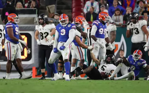 during the Gators' game against the UCF Knights in the Gasparilla Bowl on Thursday, December 23, 2021 at Raymond James Stadium in Tampa, Fla. / UAA Communications photo by Leslie White