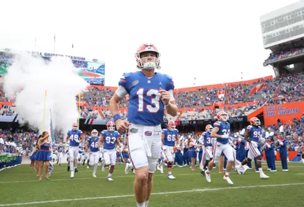 during the Gators' game against the Samford Bulldogs on Saturday, November 13, 2021 at Ben Hill Griffin Stadium in Gainesville, Fla. / UAA Communications photo by Isabella Marley