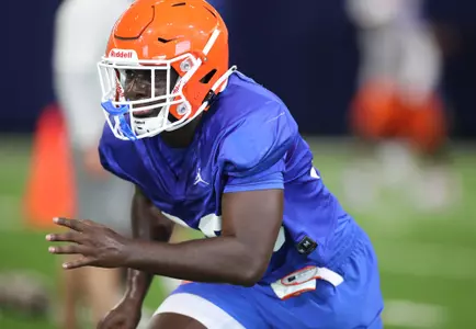 during the Gators' practice on Saturday, August 7, 2021 at the Sanders football practice fields in Gainesville, FL / UAA Communications photo by Isabella Marley