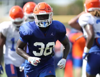 during the Gators' practice on Sunday, August 8, 2021 at the Sanders football practice fields in Gainesville, FL / UAA Communications photo by Isabella Marley