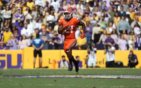 during the Gators' game against the LSU Tigers on Saturday, October 16, 2021 at Tiger Stadium in Baton Rouge, La. / UAA Communications photo by Isabella Marley