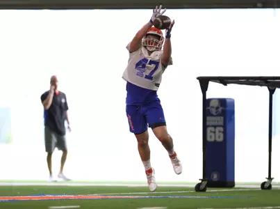 during the Gators' fall practice on Saturday, August 7, 2021 at the Sanders football practice fields in Gainesville, FL / UAA Communications photo by Hannah White