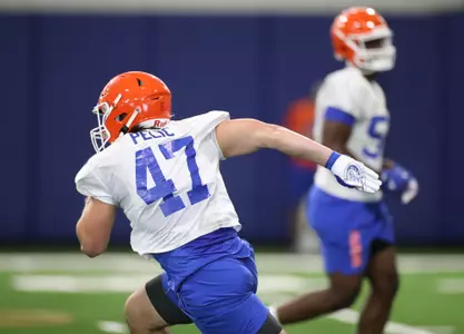 during the Gators' practice on Saturday, August 7, 2021 at the Sanders football practice fields in Gainesville, FL / UAA Communications photo by Isabella Marley