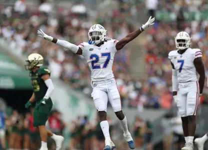 during the Gators' game against the USF Bulls on Saturday, September 11, 2021 at Raymond James Stadium in Tampa, Fla. / UAA Communications photo by Anissa Dimilta
