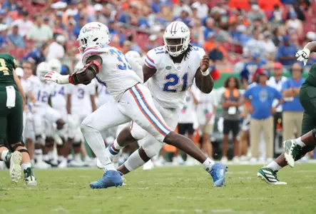 during the Gators' game against the USF Bulls on Saturday, September 11, 2021 at Raymond James Stadium in Tampa, Fla. / UAA Communications photo by Isabella Marley