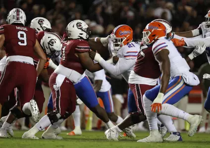 during the Gators' game against the South Carolina Gamecocks on Saturday, November 6, 2021 at Williams-Brice Stadium in Columbia, S.C. / UAA Communications photo by Courtney Culbreath
