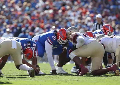 during the Gators' game against the Florida State Seminoles on Saturday, November 27, 2021 at Ben Hill Griffin Stadium in Gainesville, Fla. / UAA Communications photo by Jordan McKendrick