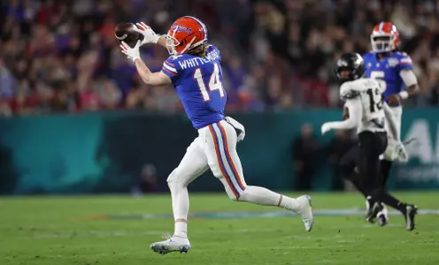 during the Gators' game against the UCF Knights in the Gasparilla Bowl on Thursday, December 23, 2021 at Raymond James Stadium in Tampa, Fla. / UAA Communications photo by Courtney Culbreath