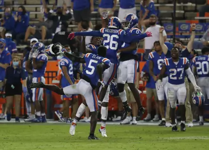 during the Gators' game against the Missouri Tigers on Saturday, October 31, 2020 at Ben Hill Griffin Stadium in Gainesville, Fla. / UAA Communications photo by Alexis Greaves