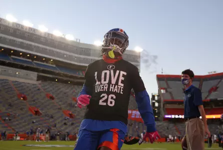 during the Gators' game against the Missouri Tigers on Saturday, October 31, 2020 at Ben Hill Griffin Stadium in Gainesville, Fla. / UAA Communications photo by Alexis Greaves