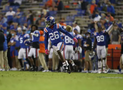 during the Gators' game against the Tigers on Saturday, October 31, 2020 at Ben Hill Griffin Stadium in Gainesville, Fla. / UAA Communications photo by Alex de la Osa