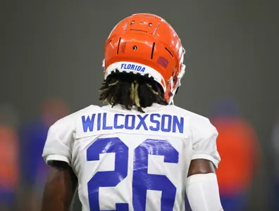 during the Gators' practice on Saturday, August 7, 2021 at the Sanders football practice fields in Gainesville, FL / UAA Communications photo by Isabella Marley