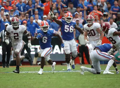 during the Gators' game against the Alabama Crimson Tide on Saturday, September 18, 2021 at Ben Hill Griffin Stadium in Gainesville, Fla. / UAA Communications photo by Isabella Marley