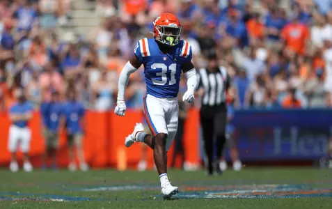 during the Gators' game against the Vanderbilt Commodores on Saturday, October 9, 2021 at Ben Hill Griffin Stadium in Gainesville, Fla. / UAA Communications photo by Courtney Culbreath