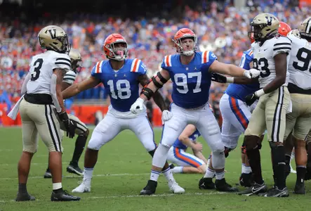 during the Gators' game against the Vanderbilt Commodores on Saturday, October 9, 2021 at Ben Hill Griffin Stadium in Gainesville, Fla. / UAA Communications photo by Courtney Culbreath