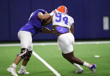 during the Gators' practice on Tuesday, August 24, 2021 at the Sanders football practice fields in Gainesville, FL / UAA Communications photo by Jordan McKendrick