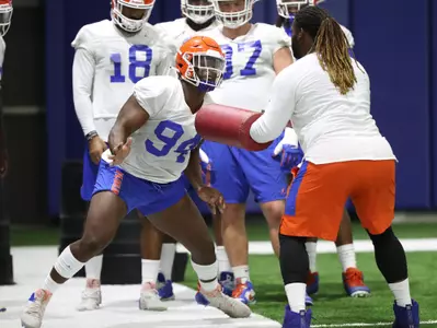 during the Gators' practice on Thursday, August 26, 2021 at the Sanders football practice fields in Gainesville, FL / UAA Communications photo by Jordan McKendrick