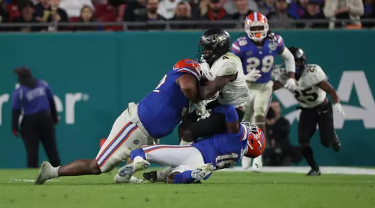 during the Gators' game against the UCF Knights in the Gasparilla Bowl on Thursday, December 23, 2021 at Raymond James Stadium in Tampa, Fla. / UAA Communications photo by Leslie White