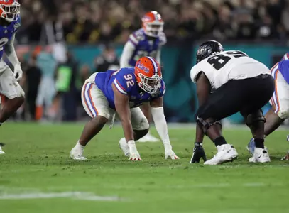 during the Gators' game against the UCF Knights in the Gasparilla Bowl on Thursday, December 23, 2021 at Raymond James Stadium in Tampa, Fla. / UAA Communications photo by Isabella Marley