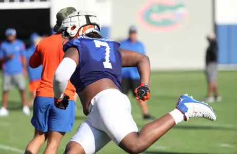 during the Gators' practice on Thursday, March 17, 2022 at the Sanders football practice fields in Gainesville, FL / UAA Communications photo by Isabella Marley