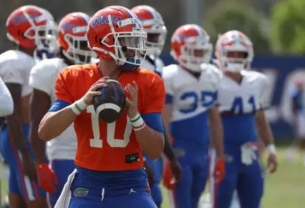 during the Gators' practice on Tuesday, March 22, 2022 at the Sanders football practice fields in Gainesville, FL / UAA Communications photo by Tim Casey
