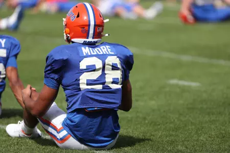 during the Gators' practice on Saturday, March 19, 2022 at the Sanders football practice fields in Gainesville, FL / UAA Communications photo by Isabella Marley