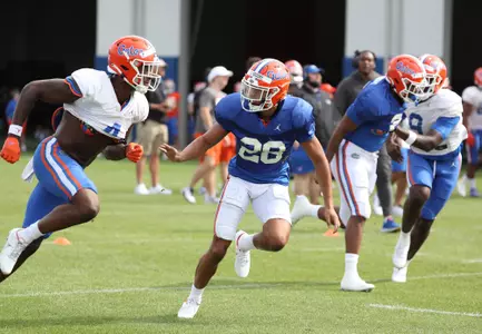 during the Gators' practice on Saturday, March 19, 2022 at the Sanders football practice fields in Gainesville, FL / UAA Communications photo by Jordan McKendrick