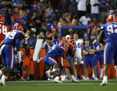 during the Gators' Orange and Blue game on Thursday, April 14, 2022 at Ben Hill Griffin Stadium in Gainesville, Fla. / UAA Communications photo by Alexis Greaves