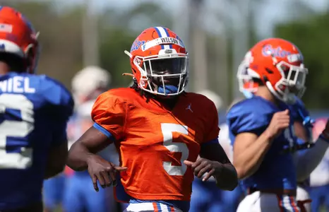 during the Gators' 6th day of spring practice on Saturday, March 26, 2022 at the Sanders football practice fields in Gainesville, FL / UAA Communications photo by Isabella Marley