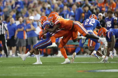 during the Gators' orange and blue game on Thursday, April 14, 2022 at Ben Hill Griffin Stadium in Gainesville, Fla. / UAA Communications photo by Leslie White
