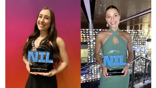 Leah Clapper (left) and Megan Skaggs at NIL Summit - 220613