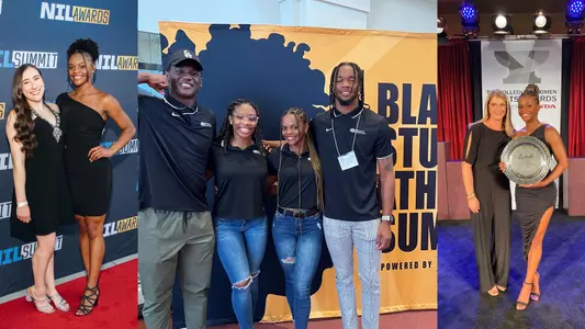 Trinity Thomas at NIL Summit (left), Black Student-Athlete Summit and Honda Awards