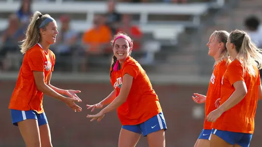 Julianne Leskauskas (center) celebrates goal with Lauren McCloskey vs Tampa. 220812