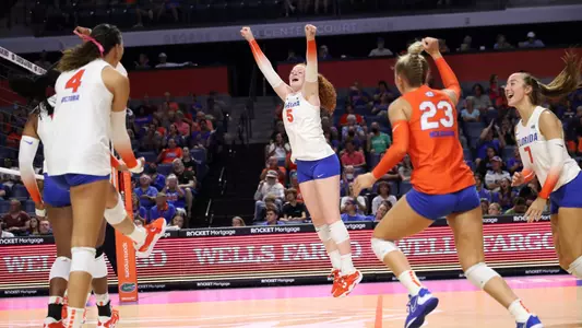 during the Gators' match against the Florida State Seminoles on Tuesday, September 13, 2022 at Exactech Arena at the Stephen C. O'Connell Center in Gainesville, Fla. / UAA Communications photo by