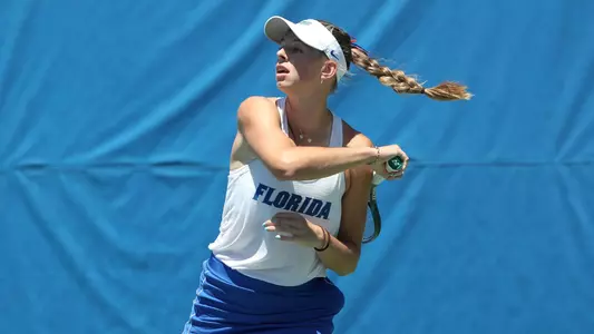 during the Gators' match against the Auburn Tigers on Sunday, April 10, 2022 at Linder Stadium at Ring Tennis Complex in Gainesville, FL / UAA Communications photo by Jashari Blige