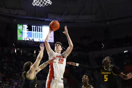 during the Gators' game against the Missouri Tigers on Saturday, January 14, 2023 at Exactech Arena at the Stephen C. O'Connell Center in Gainesville, FL / UAA Communications photo by Brie Andrews