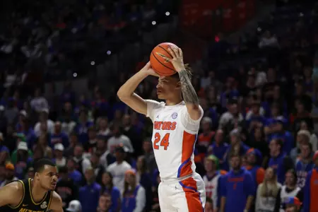 during the Gators' game against the Missouri Tigers on Saturday, January 14, 2023 at Exactech Arena at the Stephen C. O'Connell Center in Gainesville, FL / UAA Communications photo by Ashley Ray