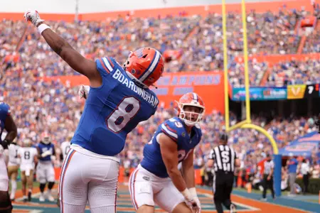 Arlis Boardingham during the Gators' game against the Vanderbilt Commodores on Saturday, October 7, 2023 at Ben Hill Griffin Stadium in Gainesville, Fla. / UAA Communications photo by Molly Kaiser