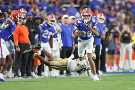 Marcus Burke during the Gators' game against the Vanderbilt Commodores on Saturday, October 7, 2023 at Ben Hill Griffin Stadium in Gainesville, Fla. / UAA Communications photo by Molly Kaiser