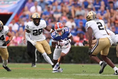 Kahleil Jackson during the Gators' game against the Vanderbilt Commodores on Saturday, October 7, 2023 at Ben Hill Griffin Stadium in Gainesville, Fla. / UAA Communications photo by Molly Kaiser