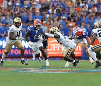during the Gators' game against the Vanderbilt Commodores on Saturday, October 7, 2023 at Ben Hill Griffin Stadium in Gainesville, Fla. / UAA Communications photo by Maddie Washburn
