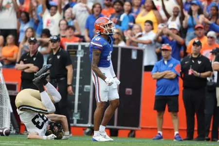 Jalen Kimber during the Gators' game against the Vanderbilt Commodores on Saturday, October 7, 2023 at Ben Hill Griffin Stadium in Gainesville, Fla. / UAA Communications photo by Molly Kaiser