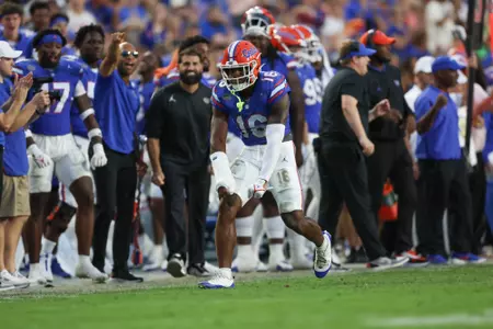 R.J. Morten during the Gators' game against the Vanderbilt Commodores on Saturday, October 7, 2023 at Ben Hill Griffin Stadium in Gainesville, Fla. / UAA Communications photo by Molly Kaiser
