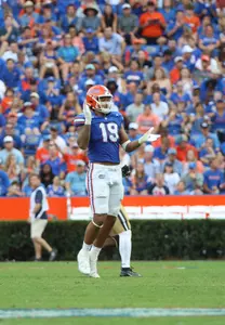 during the Gators' game against the Vanderbilt Commodores on Saturday, October 7, 2023 at Ben Hill Griffin Stadium in Gainesville, Fla. / UAA Communications photo by Maura Schaeffer