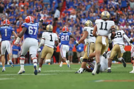 Treyaun Webb during the Gators' game against the Vanderbilt Commodores on Saturday, October 7, 2023 at Ben Hill Griffin Stadium in Gainesville, Fla. / UAA Communications photo by Molly Kaiser