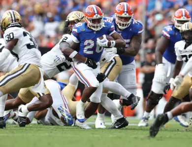 during the Gators' game against the Vanderbilt Commodores on Saturday, October 7, 2023 at Ben Hill Griffin Stadium in Gainesville, Fla. / UAA Communications photo by Maddie Washburn