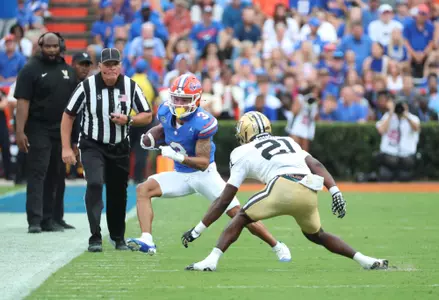 during the Gators' game against the Vanderbilt Commodores on Saturday, October 7, 2023 at Ben Hill Griffin Stadium in Gainesville, Fla. / UAA Communications photo by Gabriella Whisler
