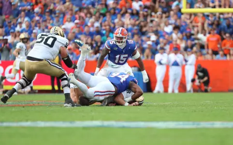 during the Gators' game against the Vanderbilt Commodores on Saturday, October 7, 2023 at Ben Hill Griffin Stadium in Gainesville, Fla. / UAA Communications photo by Gabriella Whisler