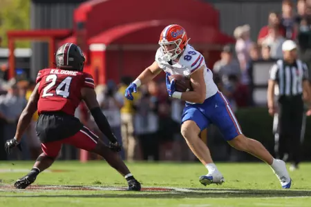 Hayden Hansen during the Gators' game against the South Carolina Gamecocks on Saturday, October 14, 2023 at Williams - Brice Stadium in Columbia, South Carolina / UAA Communications photo by Molly Kaiser