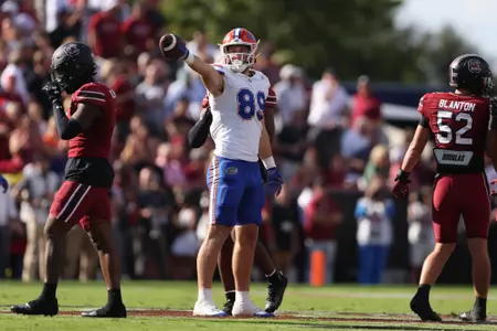 Hayden Hansen during the Gators' game against the South Carolina Gamecocks on Saturday, October 14, 2023 at Williams - Brice Stadium in Columbia, South Carolina / UAA Communications photo by Molly Kaiser